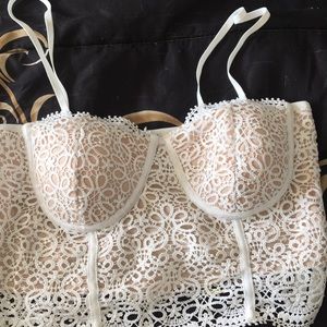 Lace Crop Top, White Beige , size S